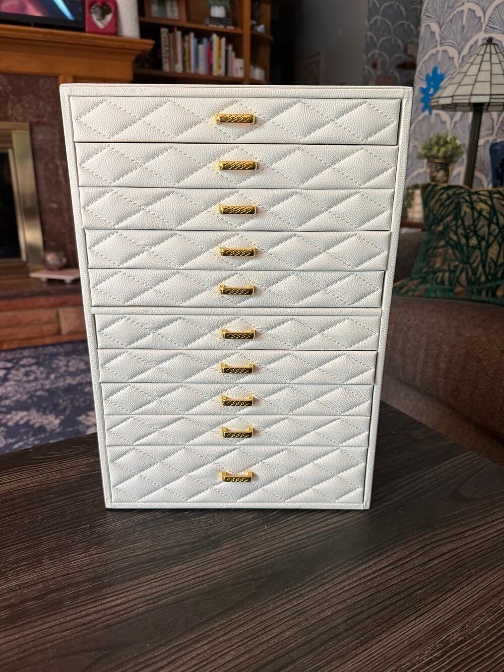 Extra Large 10-Layer Jewelry Storage Organizer Case, Faux Leather Beige